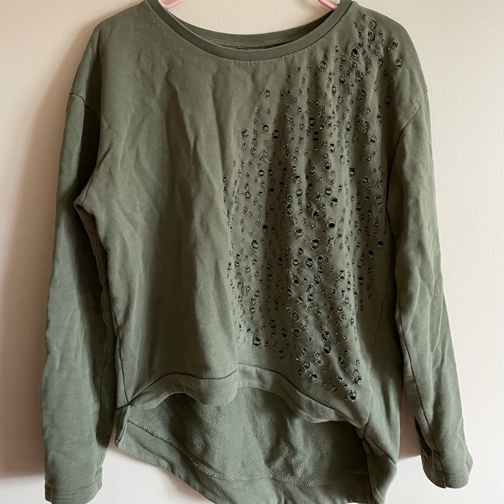 H&M Distressed Pullover in Sage Green